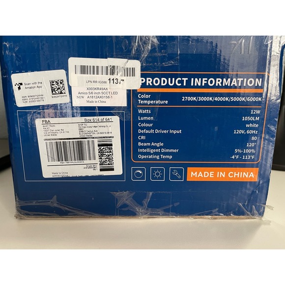 Amico 5/6 Inch 5CCT LED Recessed Lighting Dimmable 2700K-6000K 1050LM (12 Pack) - Picture 9 of 10